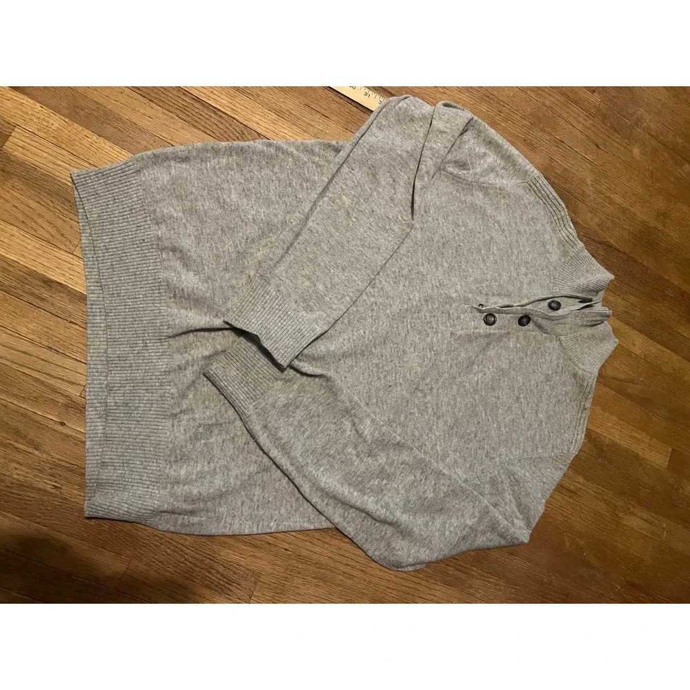 Banana Republic Men's L Merino Wool Sweater Gray Mock Neck Zip Button Collar